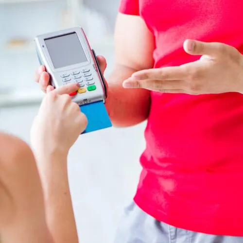 Concept of paying with POS terminal